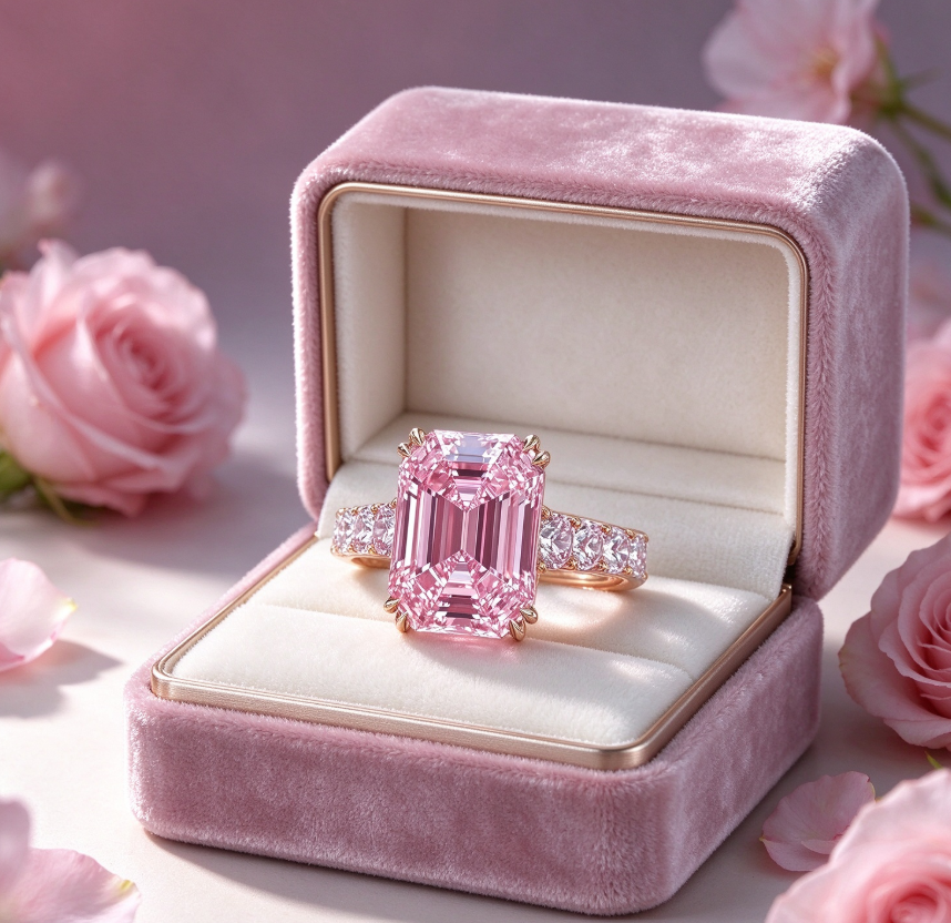 Zircon and pink rhinestone ring