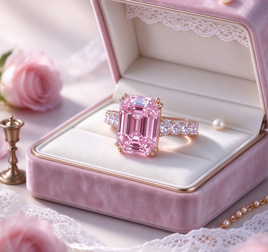Zircon and pink rhinestone ring