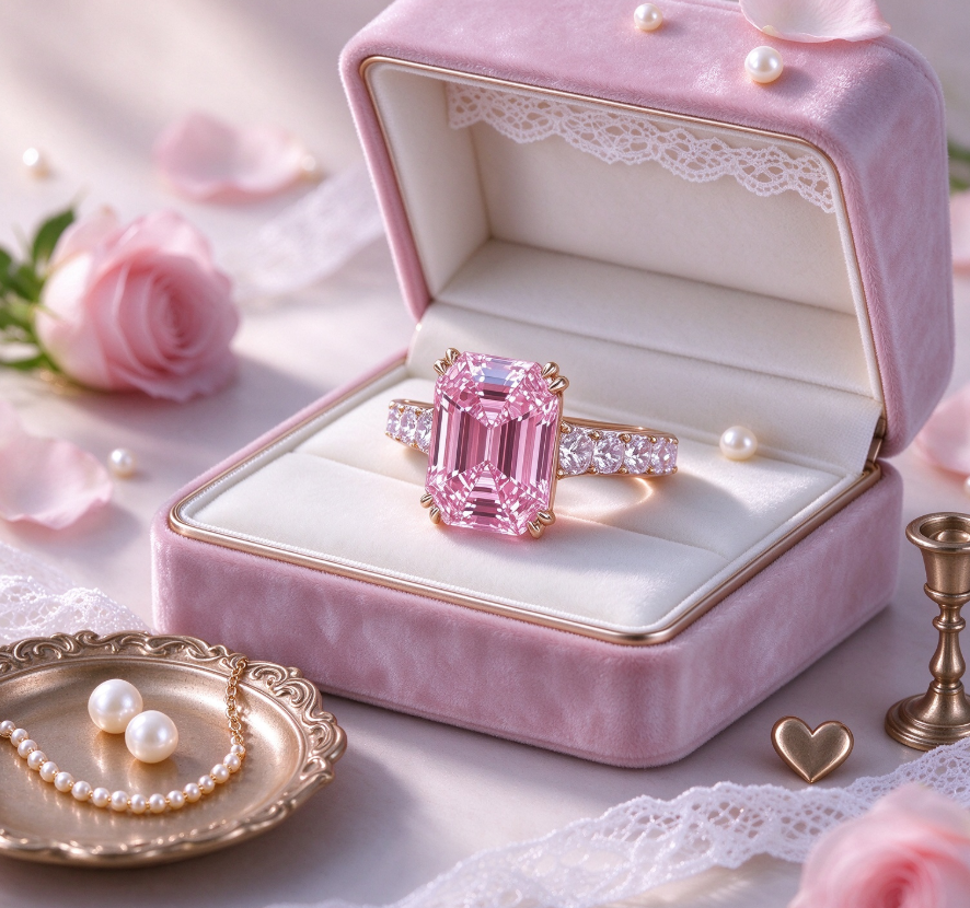 Zircon and pink rhinestone ring