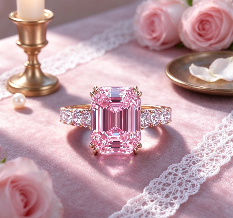 Zircon and pink rhinestone ring