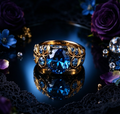 Zirconia and blue rhinestone ring