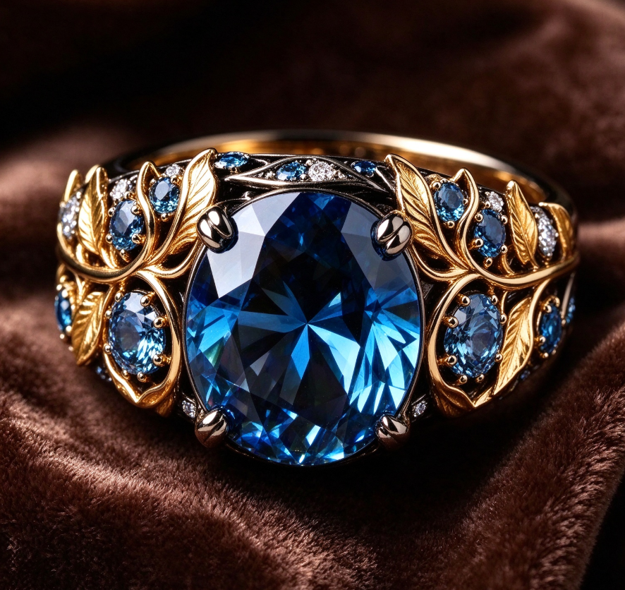 Zirconia and blue rhinestone ring