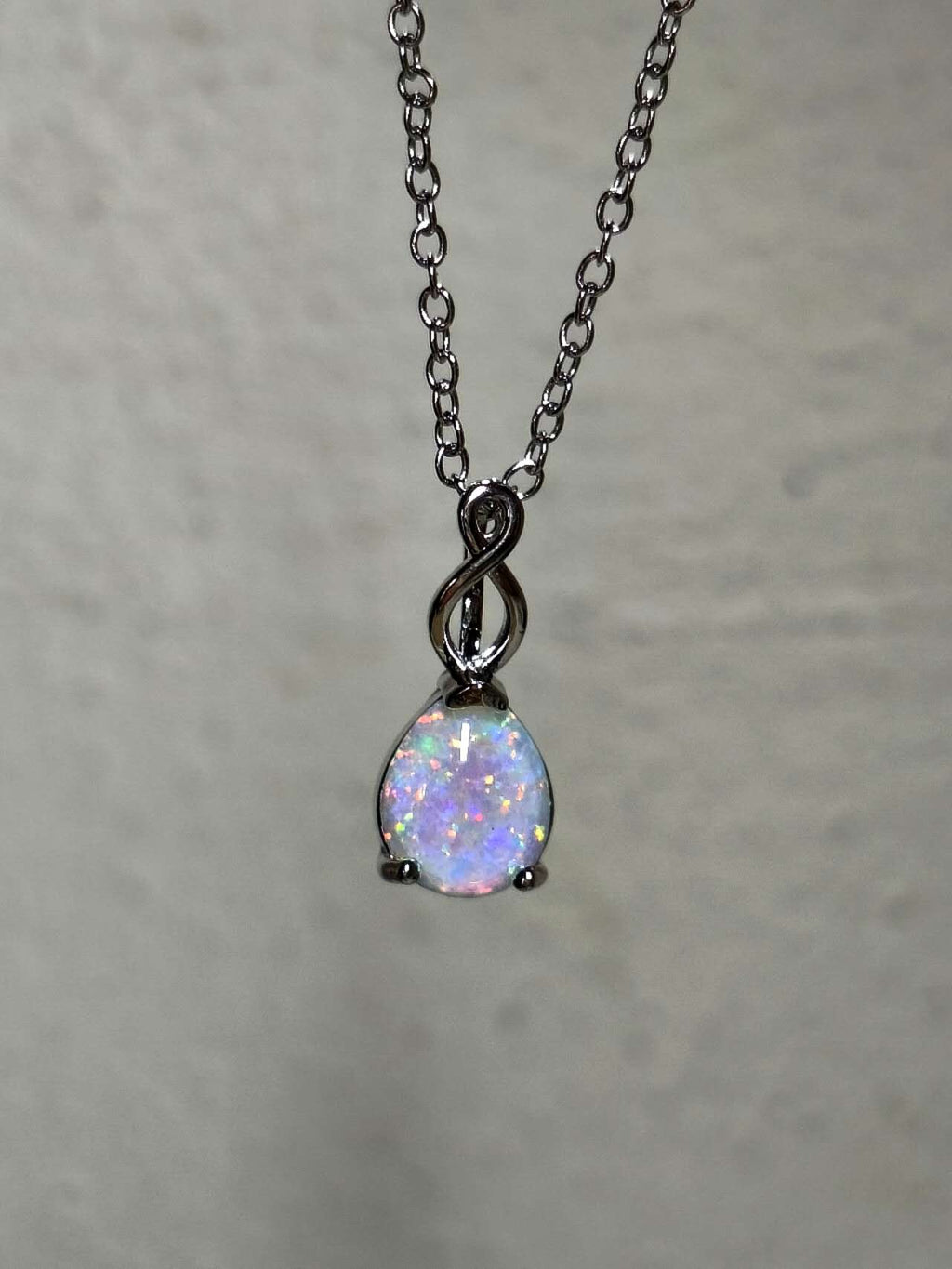 Teardrop Opal Infinity Twist Pendant Necklace
