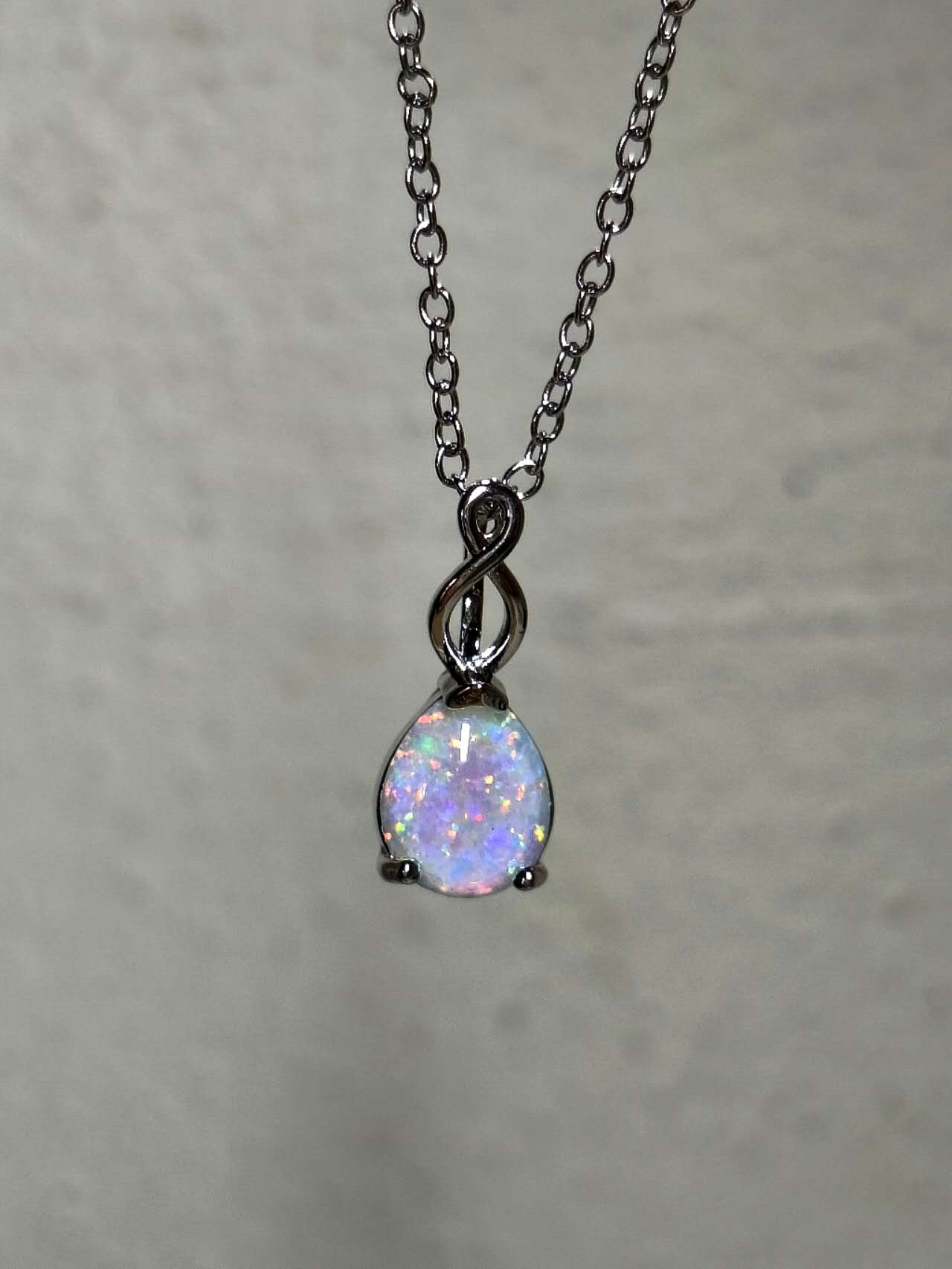 Teardrop Opal Infinity Twist Pendant Necklace