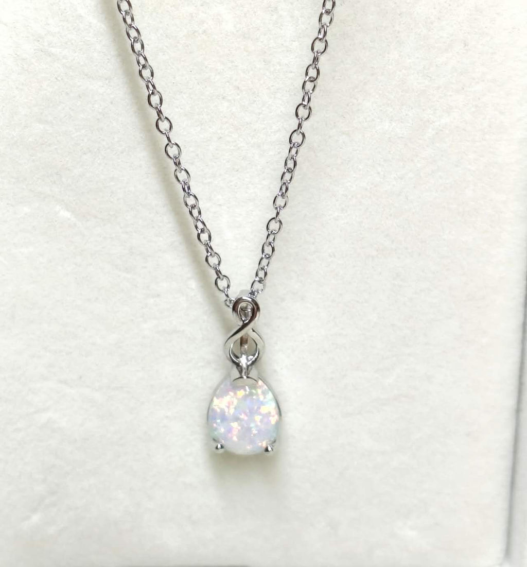 Teardrop Opal Infinity Twist Pendant Necklace