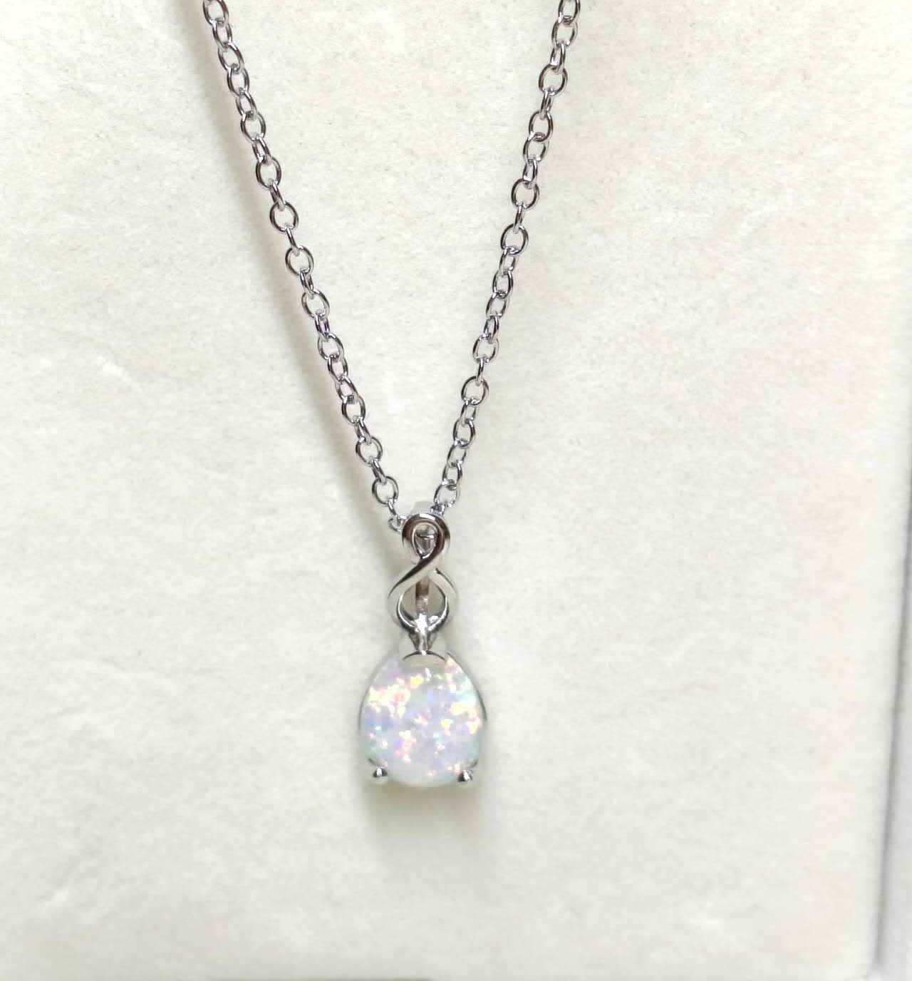Teardrop Opal Infinity Twist Pendant Necklace