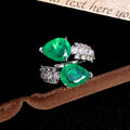 Bague ajustable ouverte zircon vert émeraude taille poire, hypoallergénique, anneau de cocktail pour femmes
