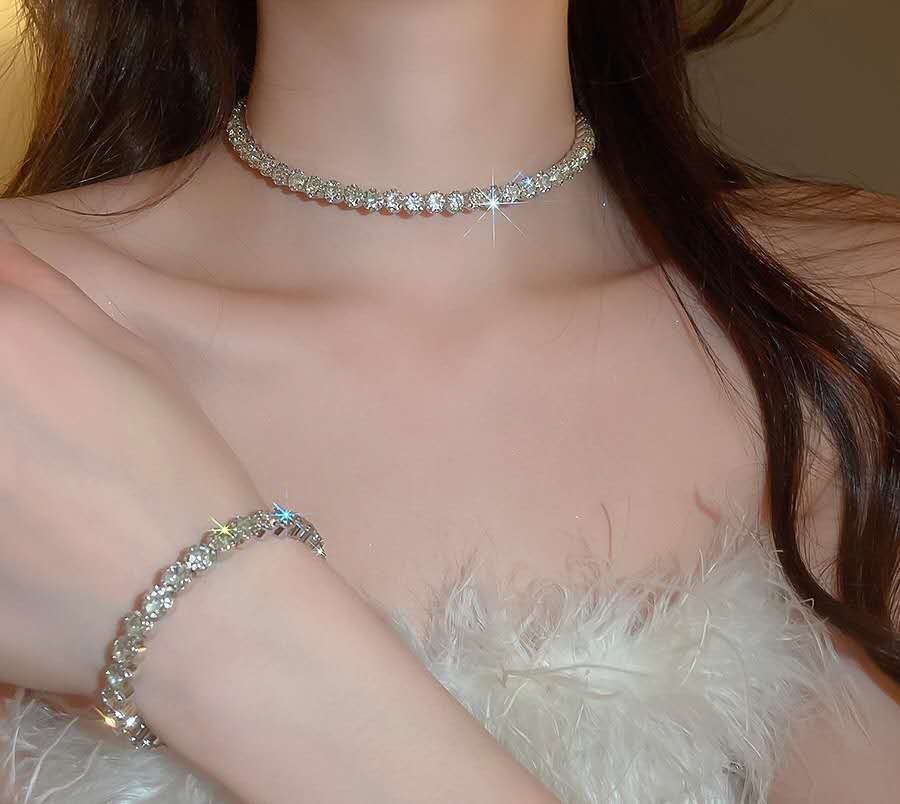AAA Shiny Zircon Jewelry Set, Necklace+Bracelet+Stud Earrings, Hypoallergenic