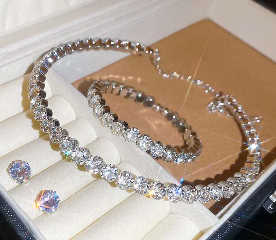 AAA Shiny Zircon Jewelry Set, Necklace+Bracelet+Stud Earrings, Hypoallergenic