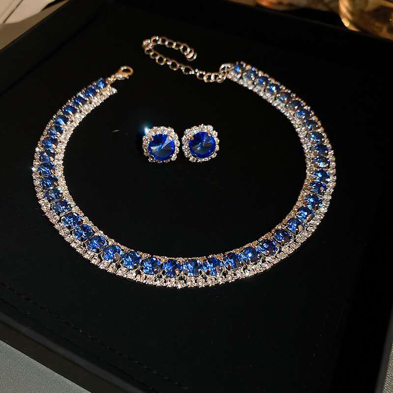 AAA Round Zircon Jewelry Set, Choker Necklace & Stud Earrings, Hypoallergenic Party Accessories
