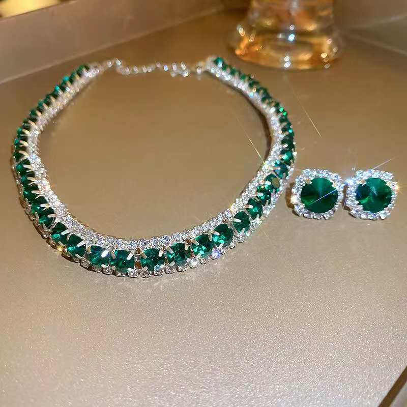 AAA Round Zircon Jewelry Set, Choker Necklace & Stud Earrings, Hypoallergenic Party Accessories
