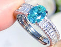 Oval Teal Blue Zircon Split Shank Adjustable Ring