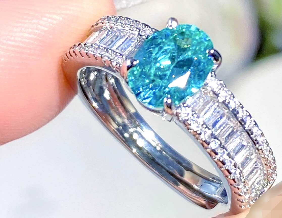 Oval Teal Blue Zircon Split Shank Adjustable Ring