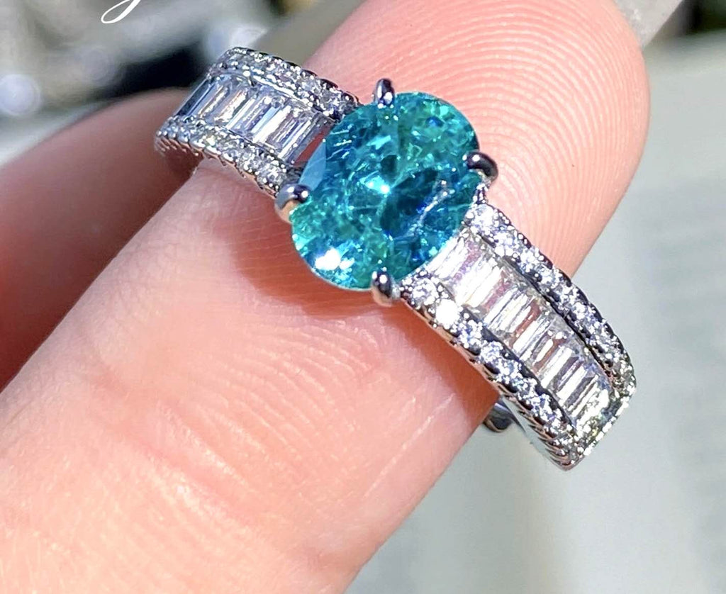 Oval Teal Blue Zircon Split Shank Adjustable Ring