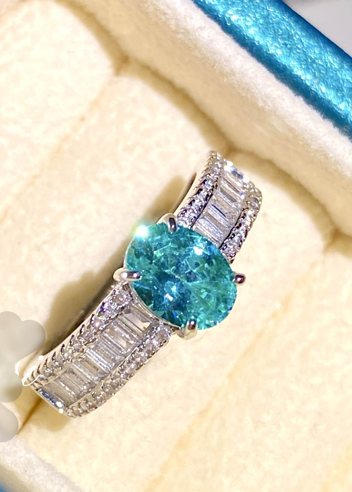 Oval Teal Blue Zircon Split Shank Adjustable Ring