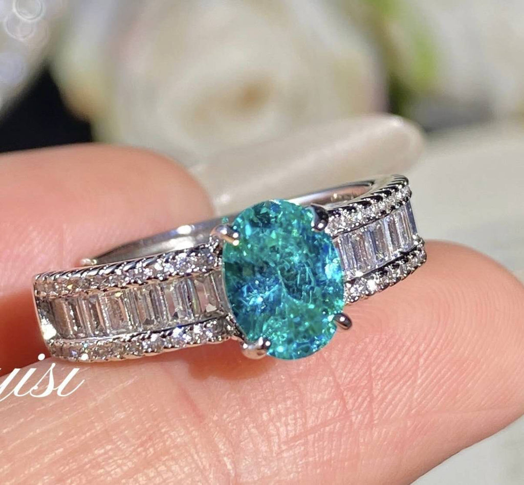 Oval Teal Blue Zircon Split Shank Adjustable Ring