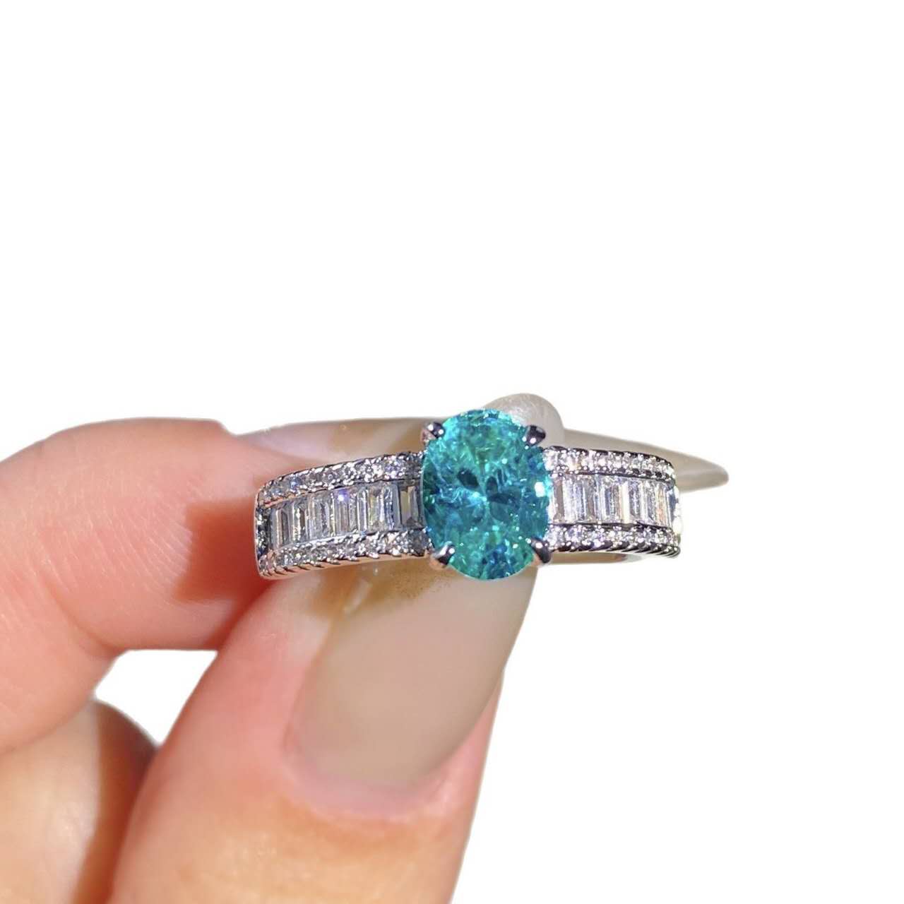Oval Teal Blue Zircon Split Shank Adjustable Ring
