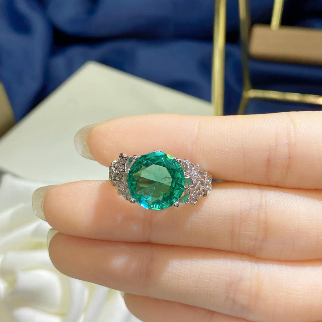 Round Emerald Green Zircon Star Open Adjustable Ring