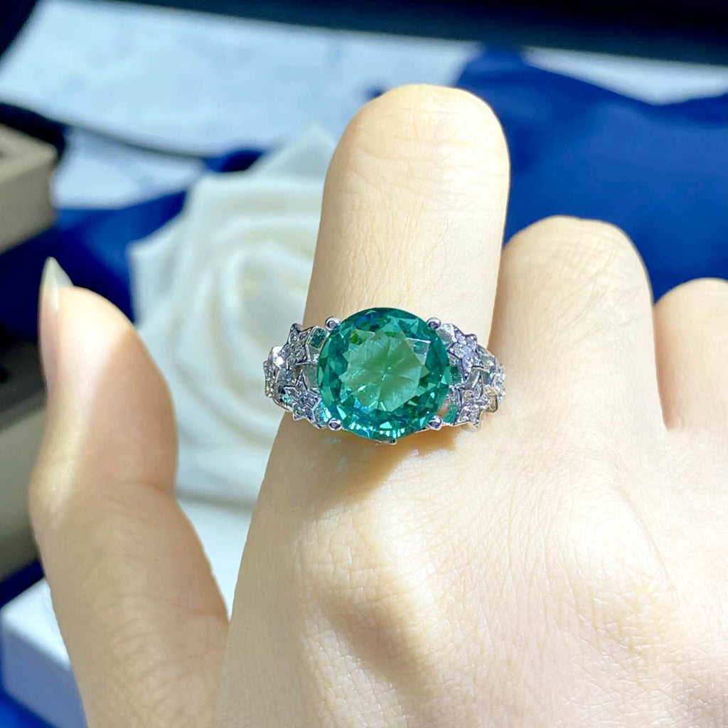 Round Emerald Green Zircon Star Open Adjustable Ring