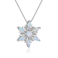 Opal Snowflake Pendant Necklace, 2 Colors, Silver Plated