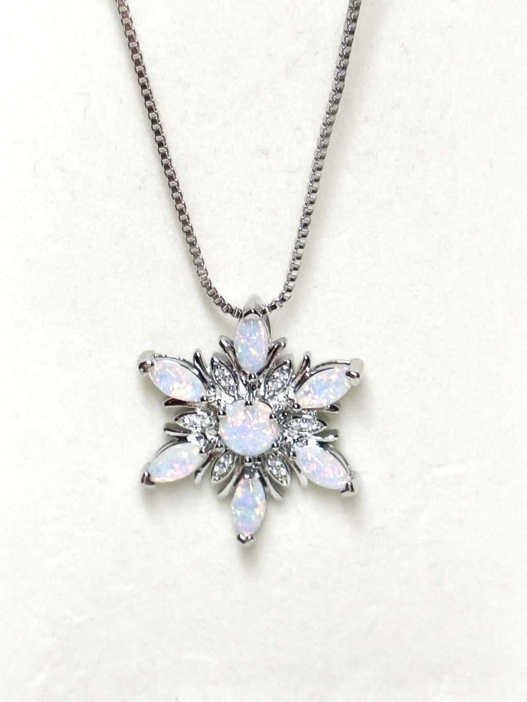 Opal Snowflake Pendant Necklace, 2 Colors, Silver Plated