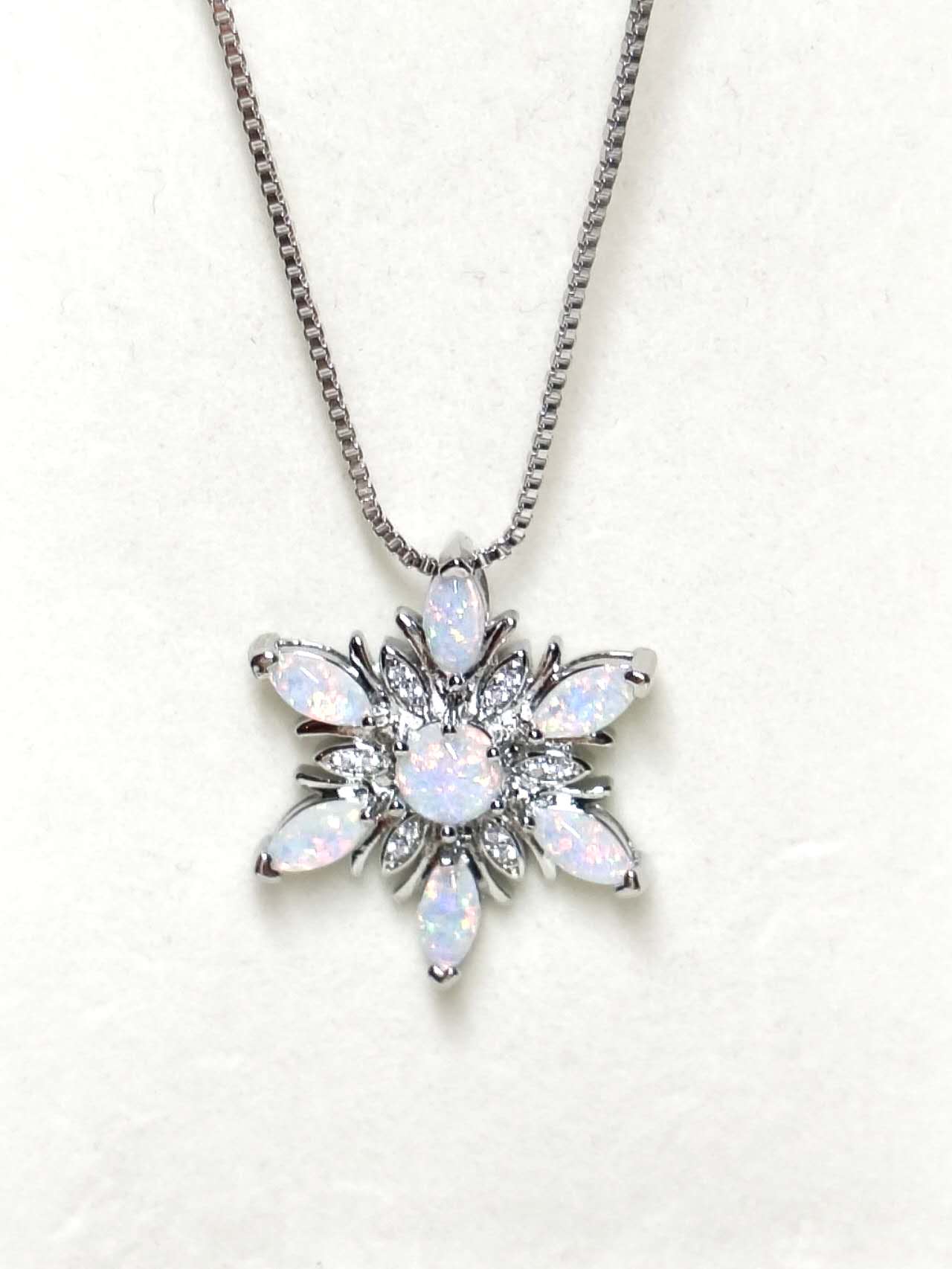 Opal Snowflake Pendant Necklace, 2 Colors, Silver Plated
