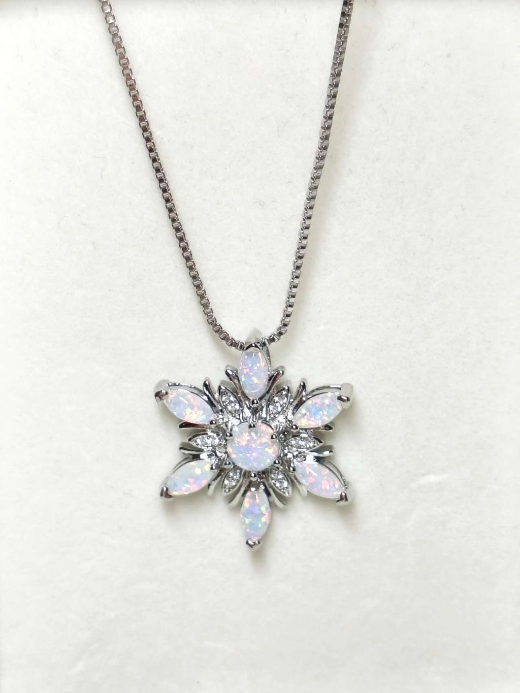 Opal Snowflake Pendant Necklace, 2 Colors, Silver Plated