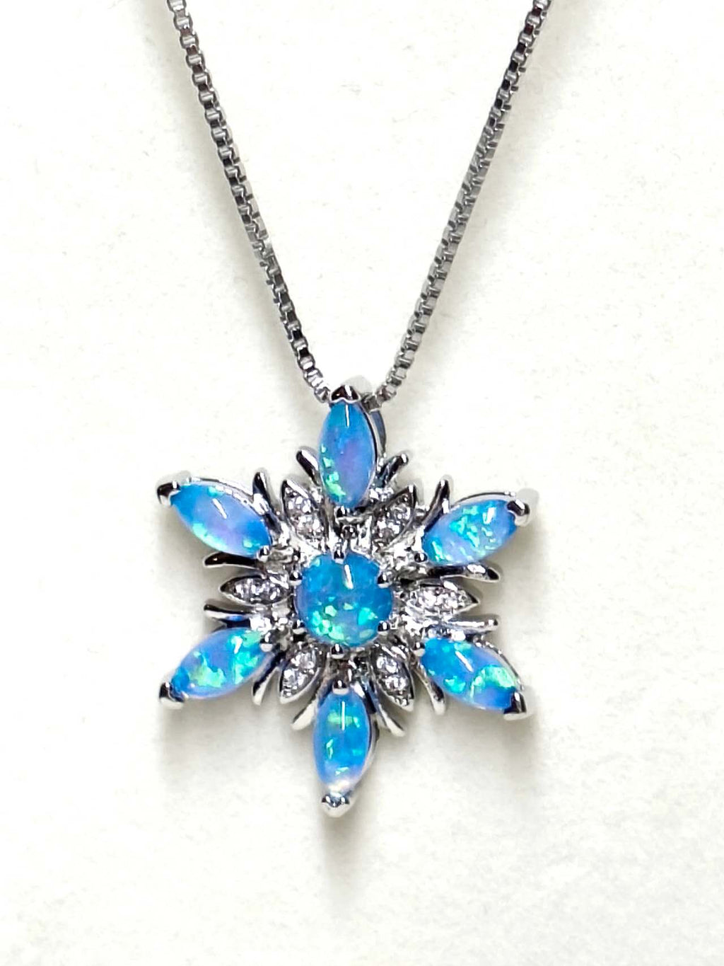 Opal Snowflake Pendant Necklace, 2 Colors, Silver Plated
