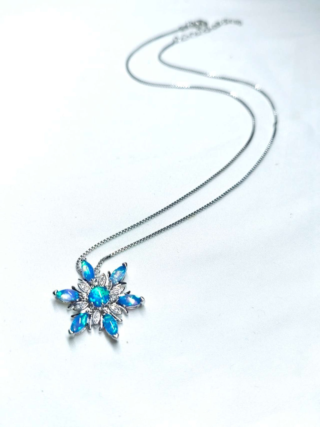 Opal Snowflake Pendant Necklace, 2 Colors, Silver Plated