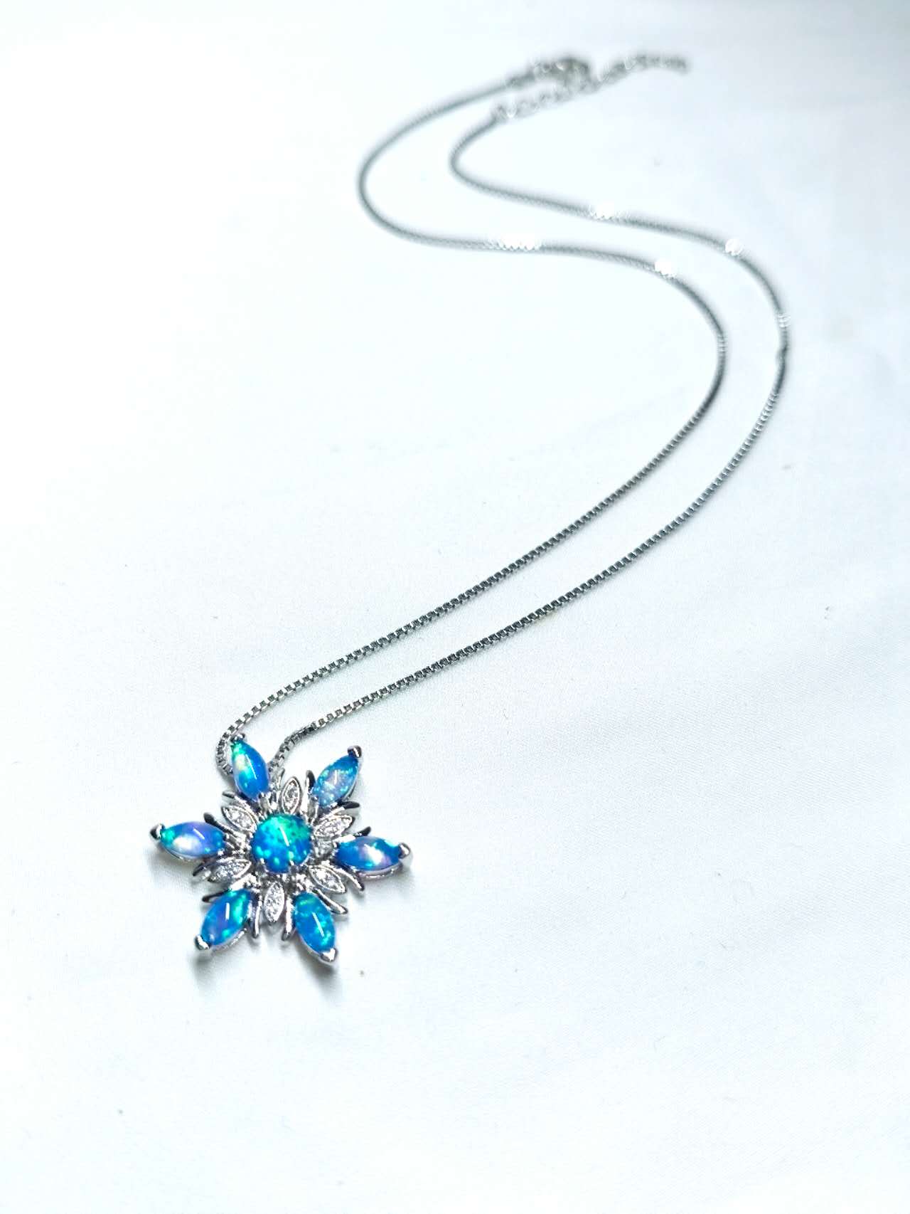 Opal Snowflake Pendant Necklace, 2 Colors, Silver Plated