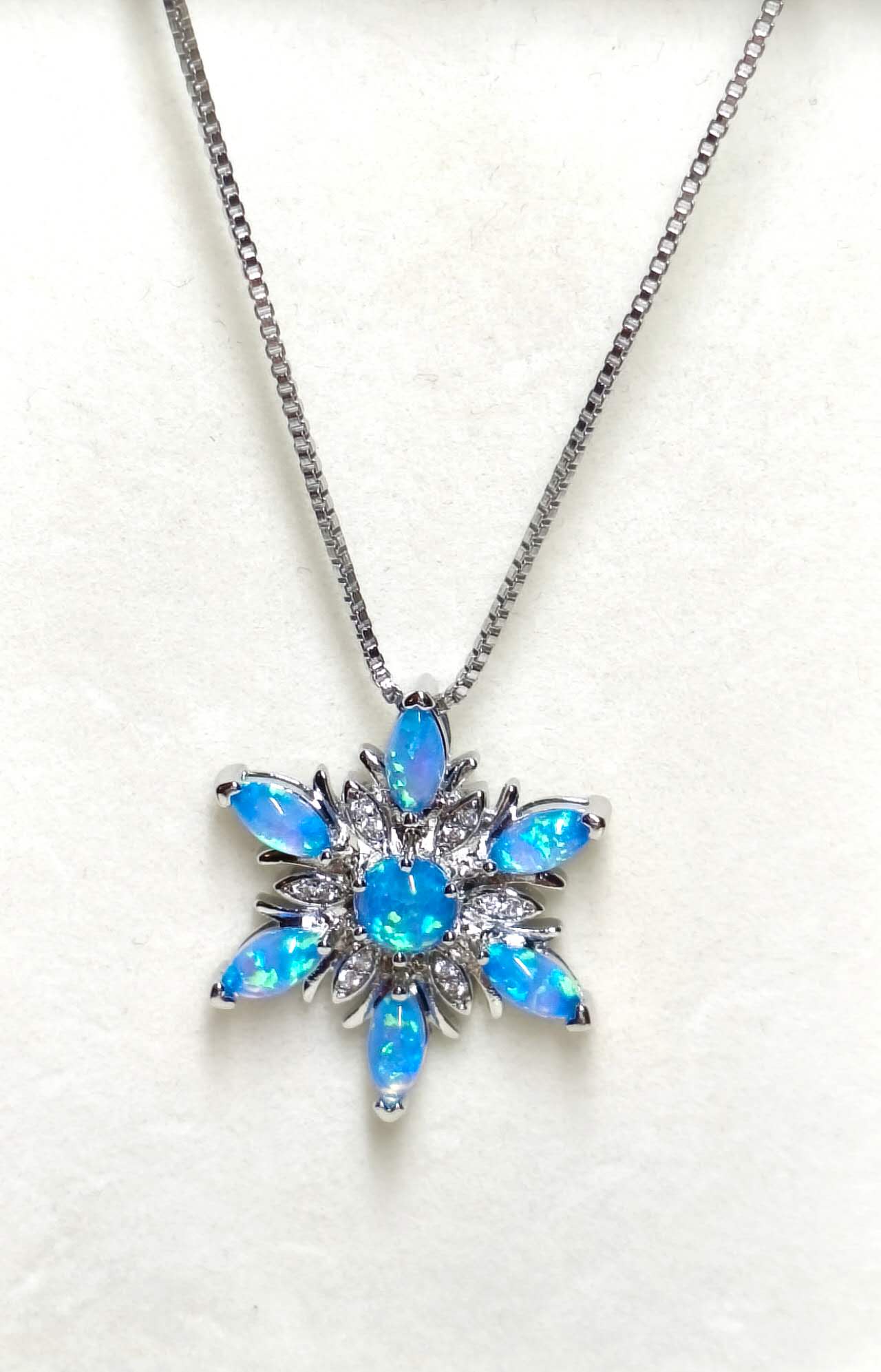 Opal Snowflake Pendant Necklace, 2 Colors, Silver Plated