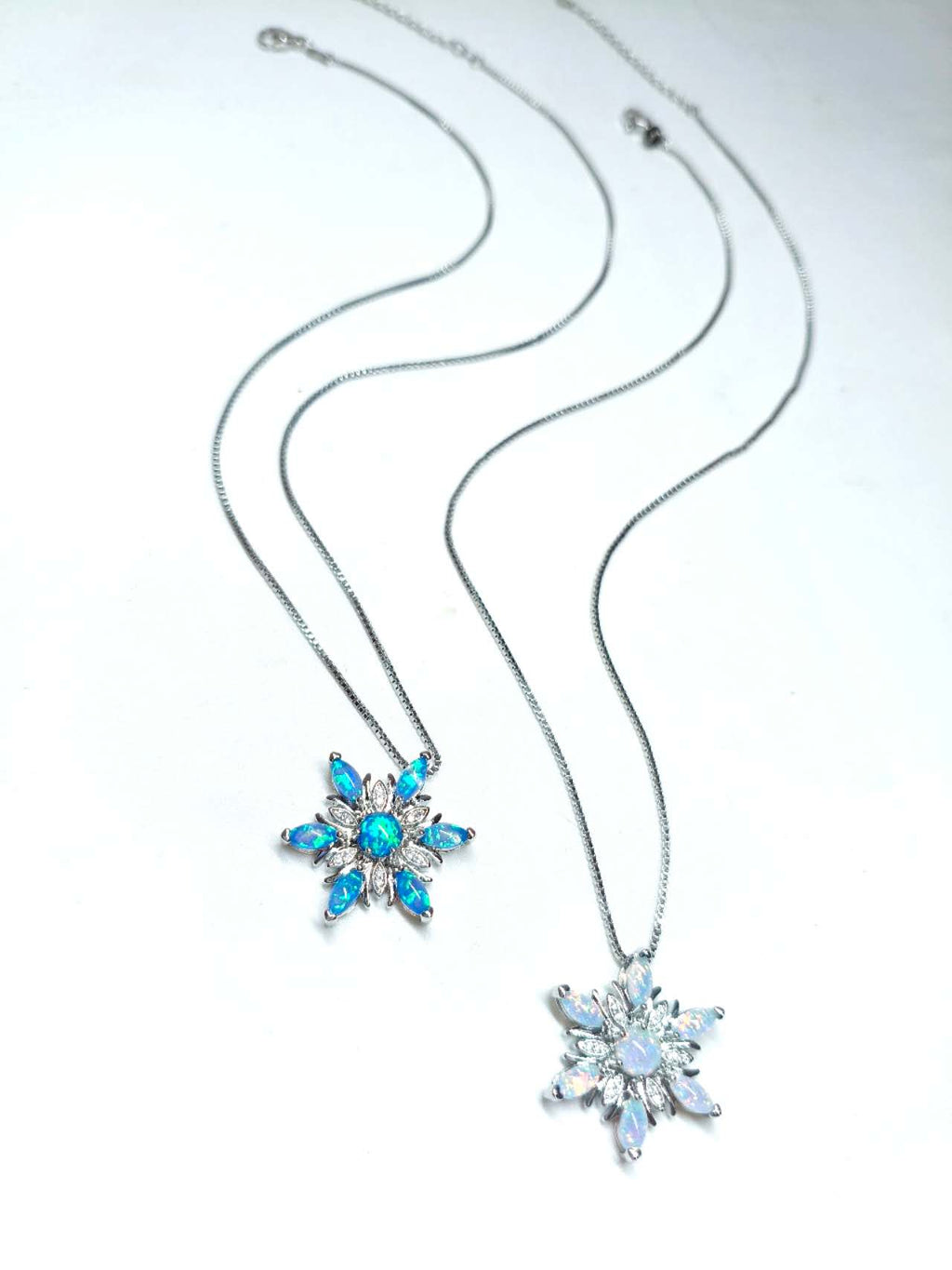 Opal Snowflake Pendant Necklace, 2 Colors, Silver Plated