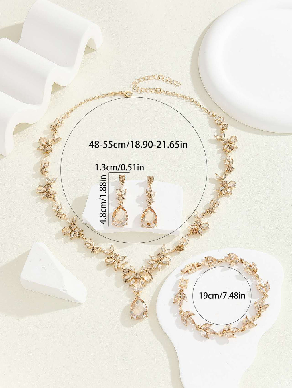 Crystal Floral Jewelry Set: Necklace, Earrings & Bracelet