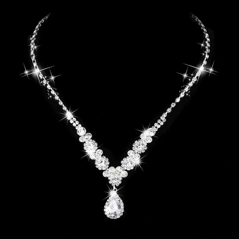 AAA+ Cubic Zirconia Bridal Jewelry Set: Necklace & Earrings, Hypoallergenic