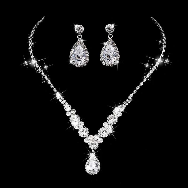 AAA+ Cubic Zirconia Bridal Jewelry Set: Necklace & Earrings, Hypoallergenic