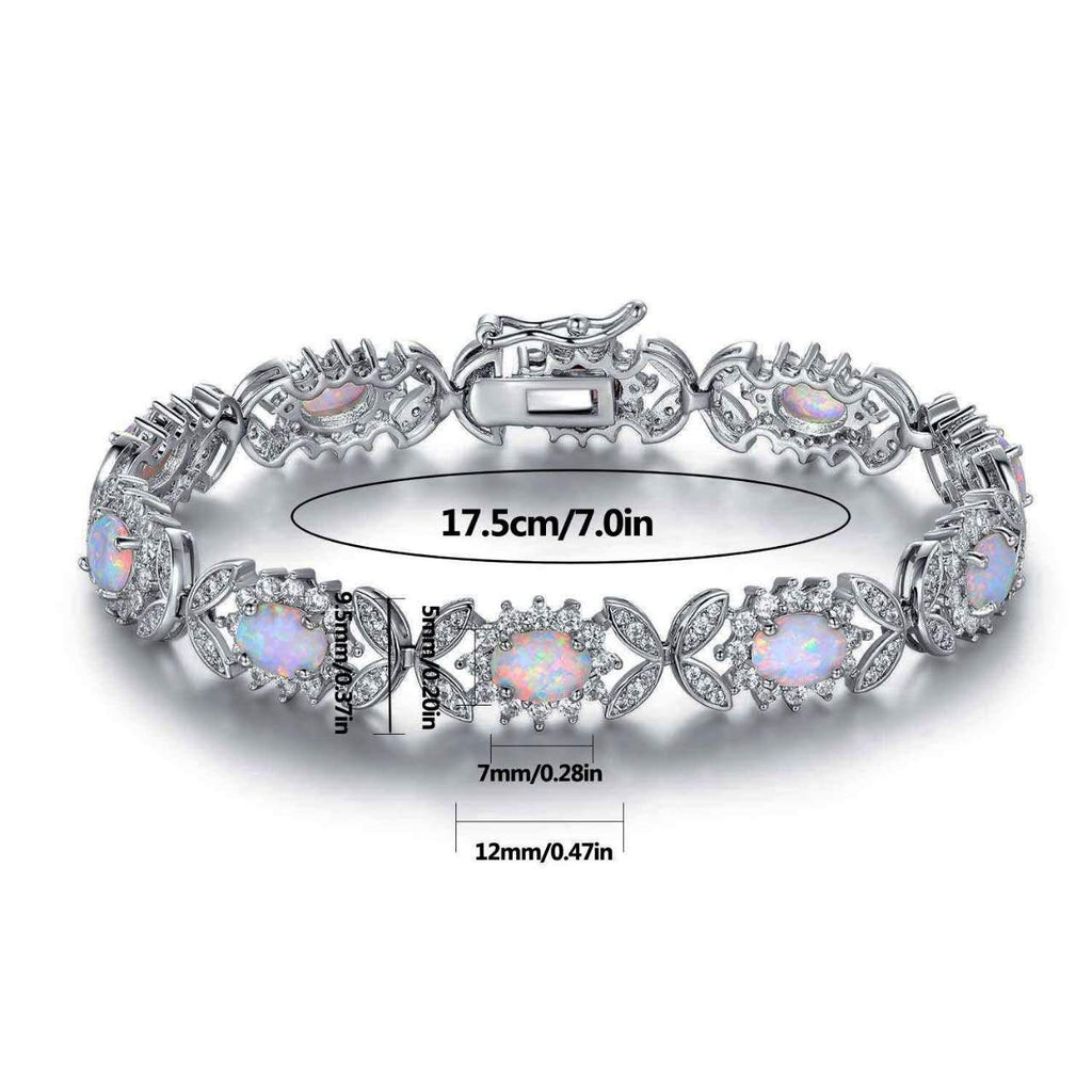 Pulsera de tenis de ópalo de plata de ley 925, pulsera de eslabones florales con halo de circonita cúbica
