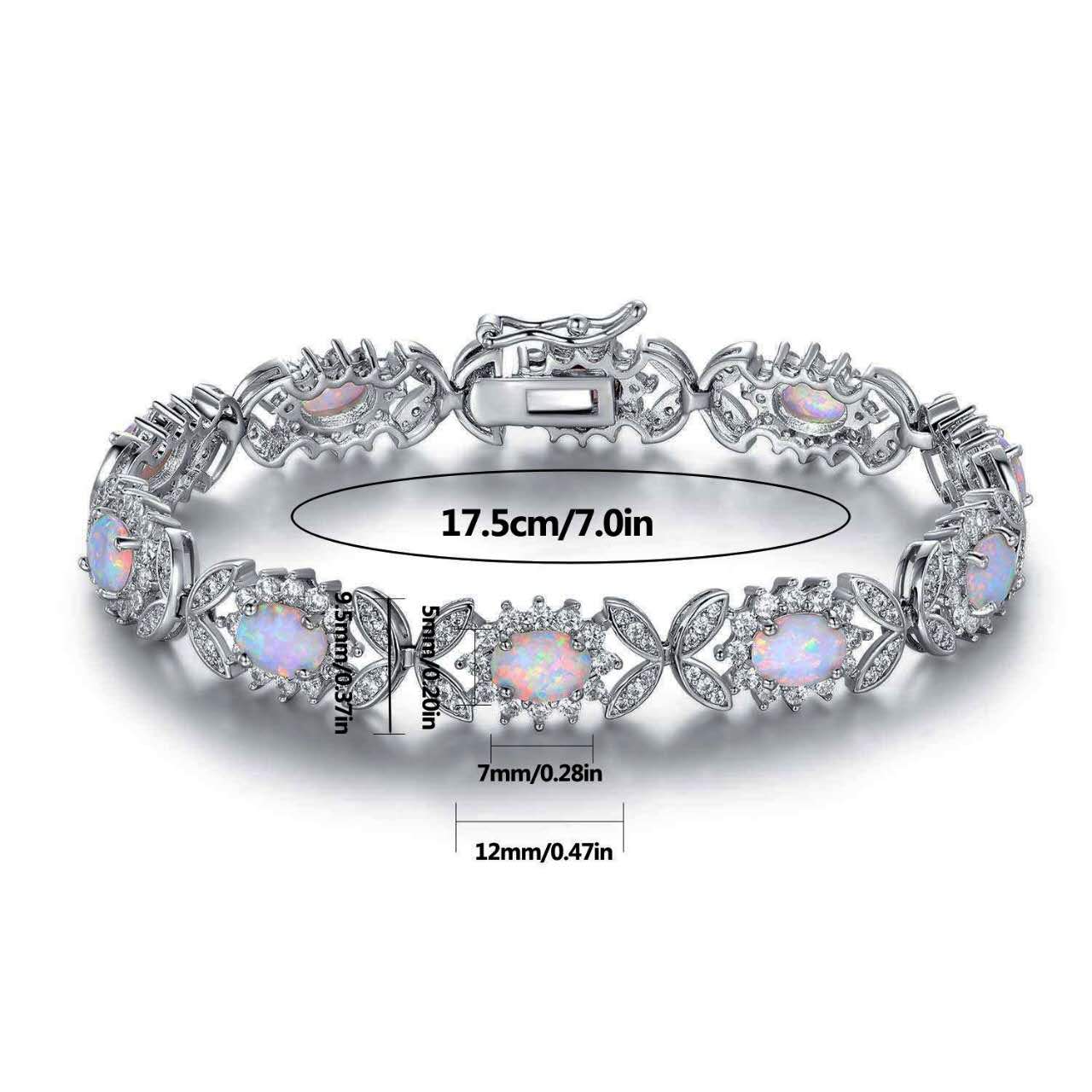 925 Sterling Silver Opal Tennis Bracelet, CZ Halo Floral Link Bracelet