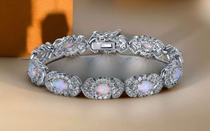 Pulsera de tenis de ópalo de plata de ley 925, pulsera de eslabones florales con halo de circonita cúbica