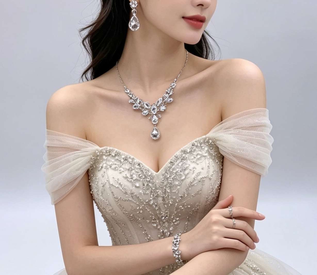 Teardrop Crystal Statement Jewelry Set: Necklace, Earrings & Bracelet