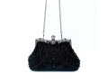 Black Hand Beaded Floral Evening Clutch, Dual-use Top Handle & Chain Formal Wedding Bridal Party Handbag