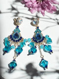 Bohemian Ocean Blue Cubic Zirconia Crystal Tassel Drop Earrings