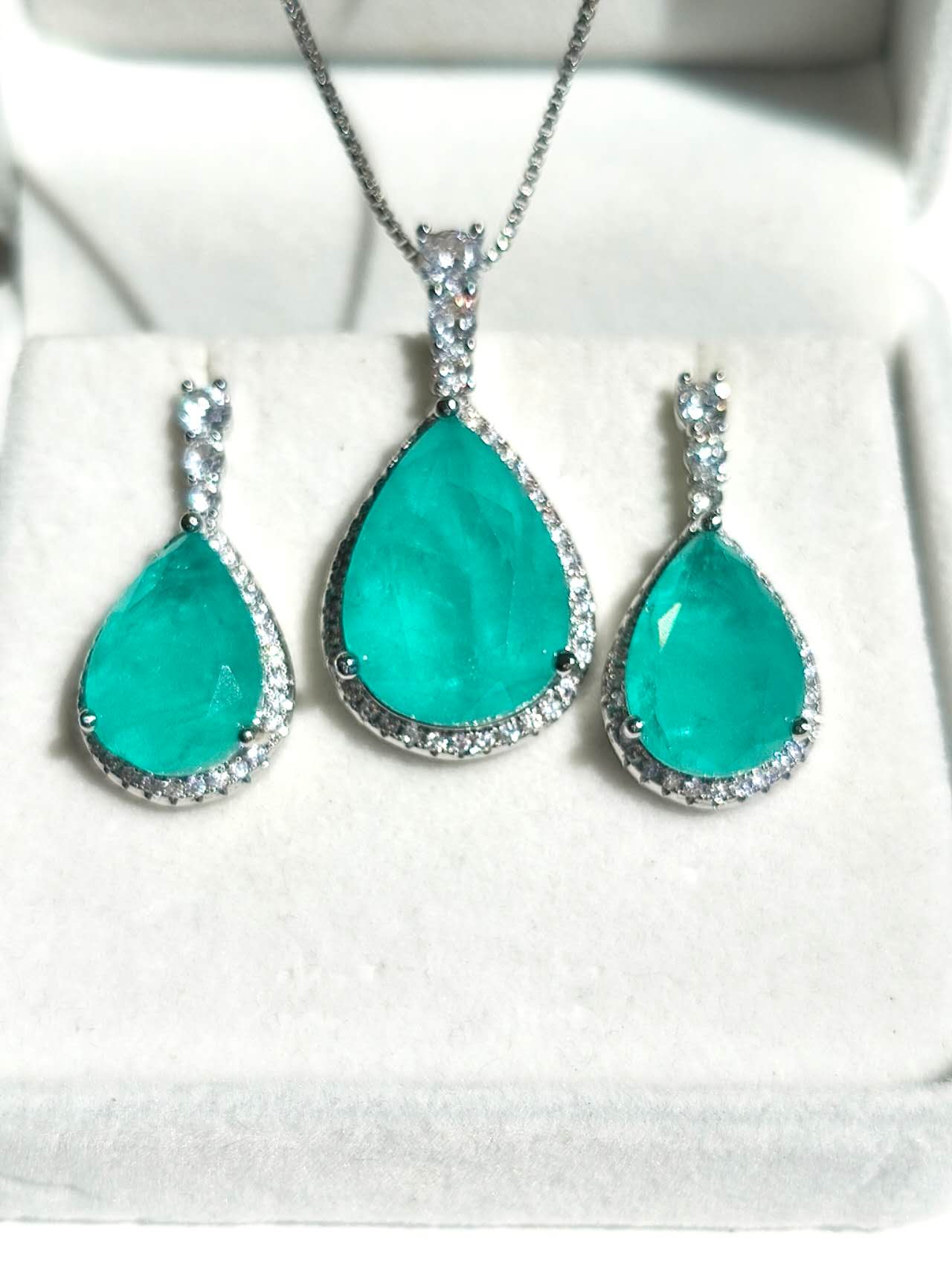 Paraiba Tourmaline Simulated Jewelry Set: Necklace & Earrings, Hypoallergenic
