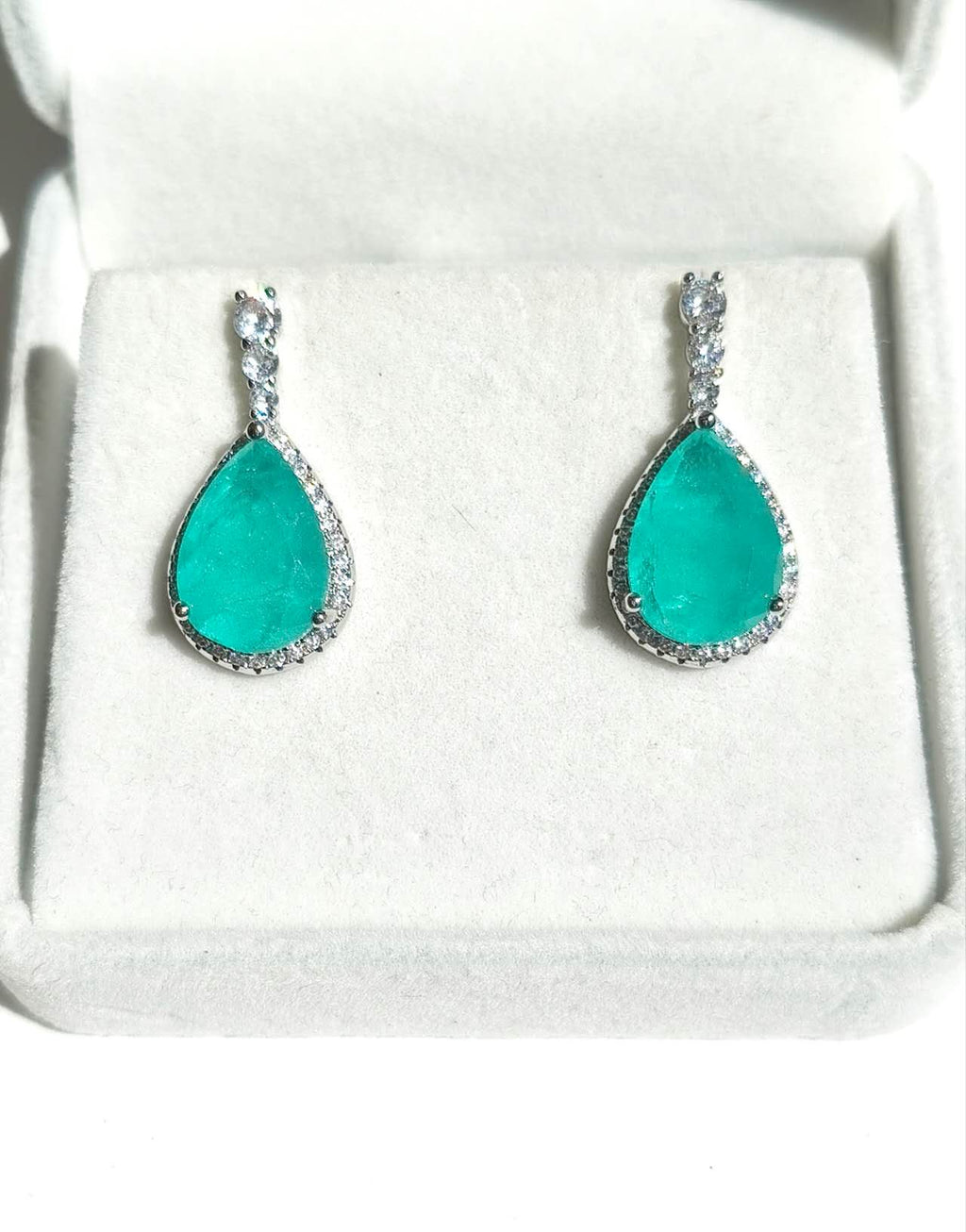 Parure de bijoux simulés Tourmaline Paraiba : collier et boucles d'oreilles, hypoallergénique