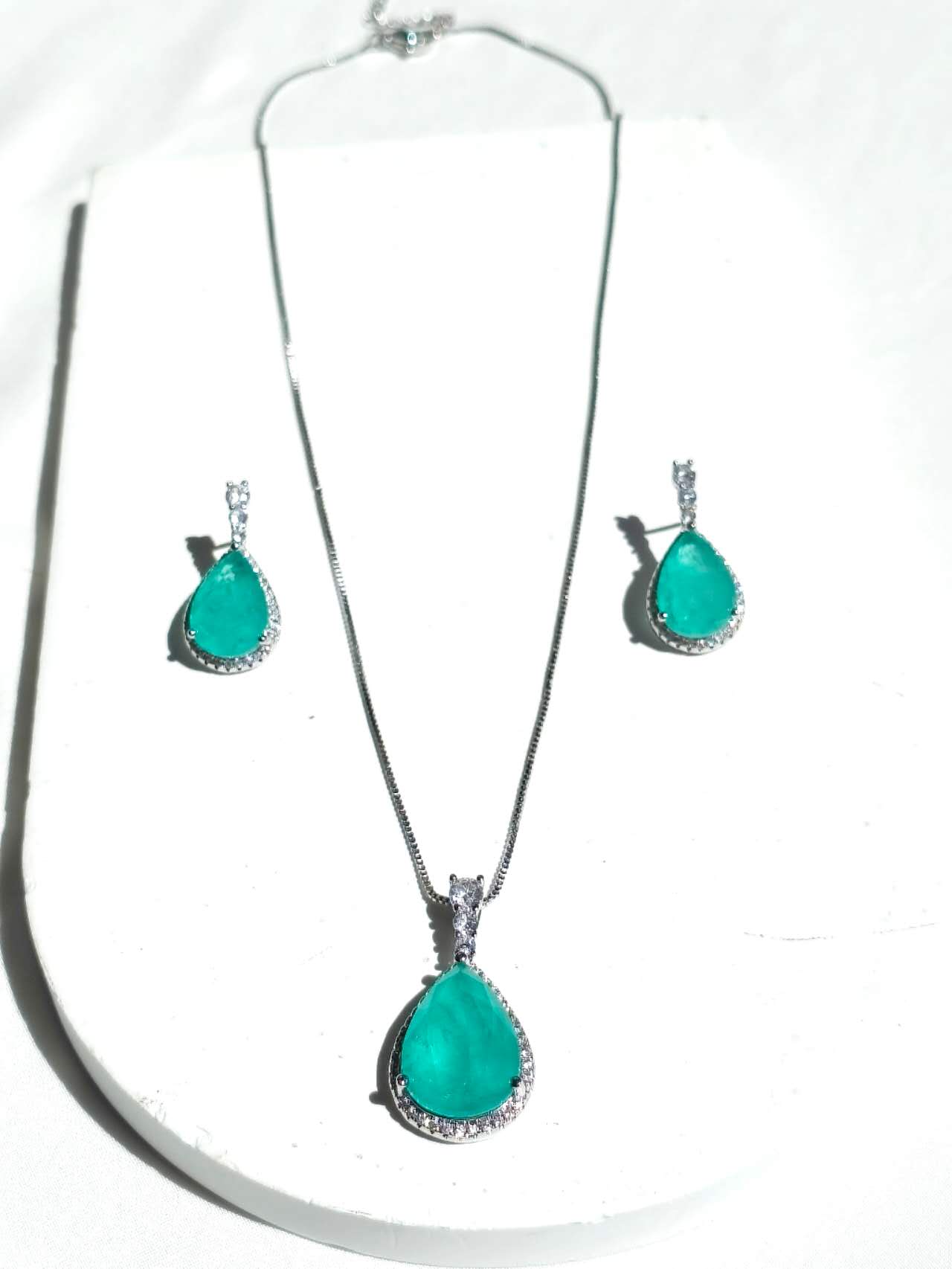 Paraiba Tourmaline Simulated Jewelry Set: Necklace & Earrings, Hypoallergenic