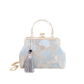 Vintage Embroidery Floral Clutch Purse with Tassel, Removable Chain Strap Formal Wedding Evening Handbag