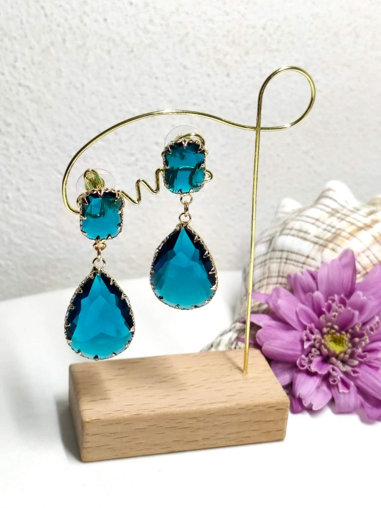Vintage Teardrop Zircon Drop Earrings, Gold Plated Hypoallergenic Dangle Jewelry