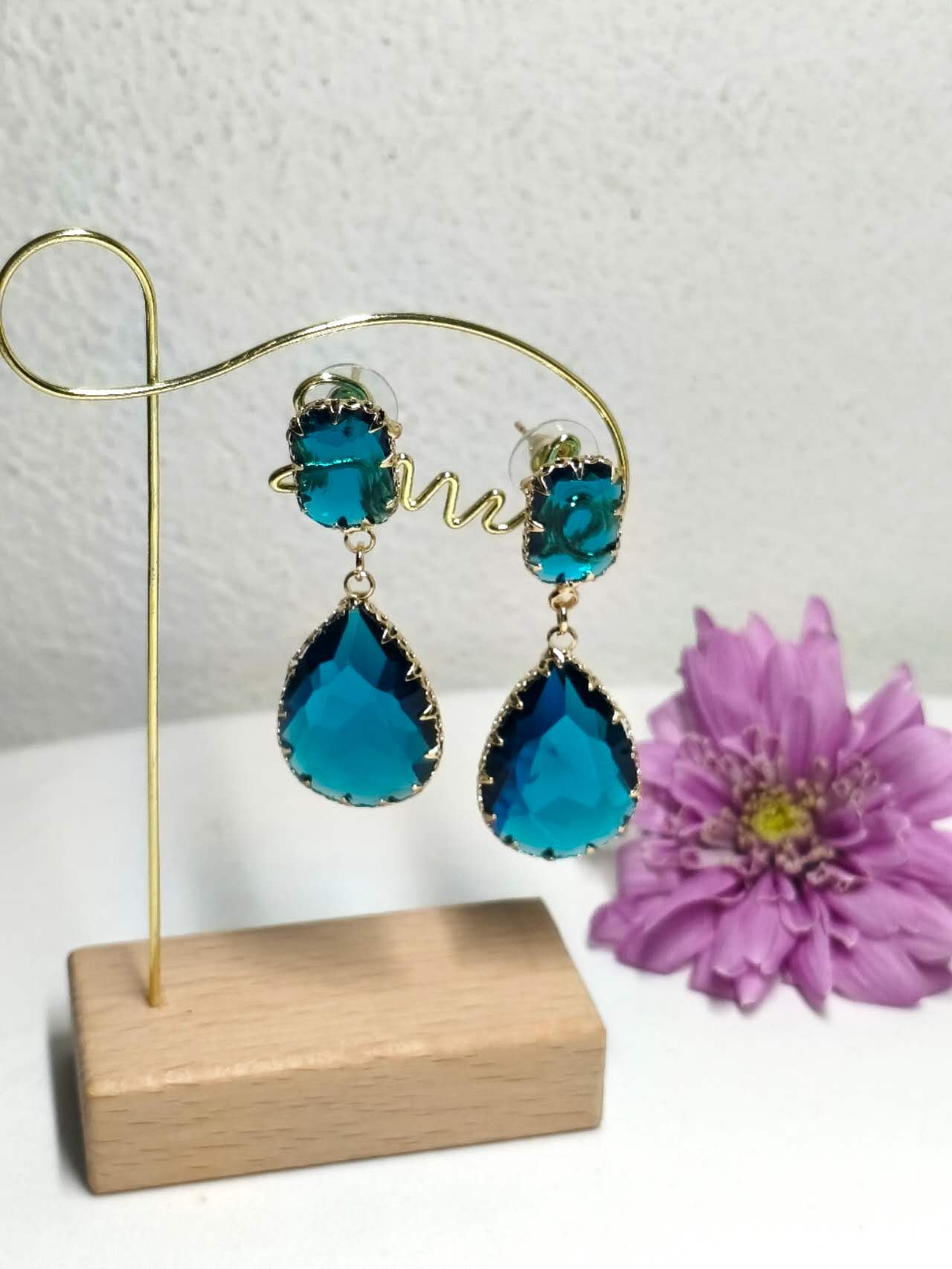 Vintage Teardrop Zircon Drop Earrings, Gold Plated Hypoallergenic Dangle Jewelry