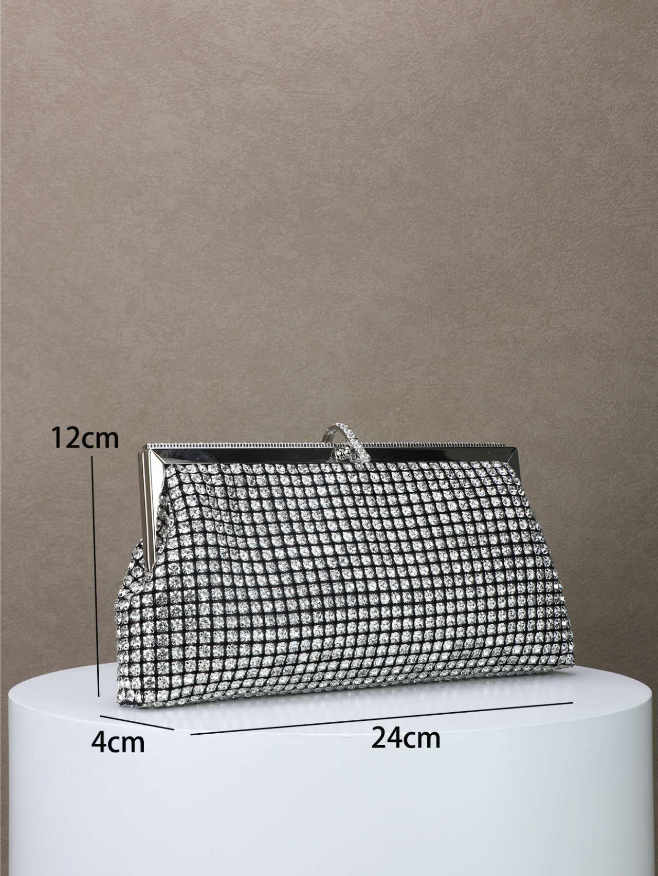 Full Rhinestone Grid Clutch Bag, Silver Crystal Evening Crossbody Purse for Wedding Formal Dress