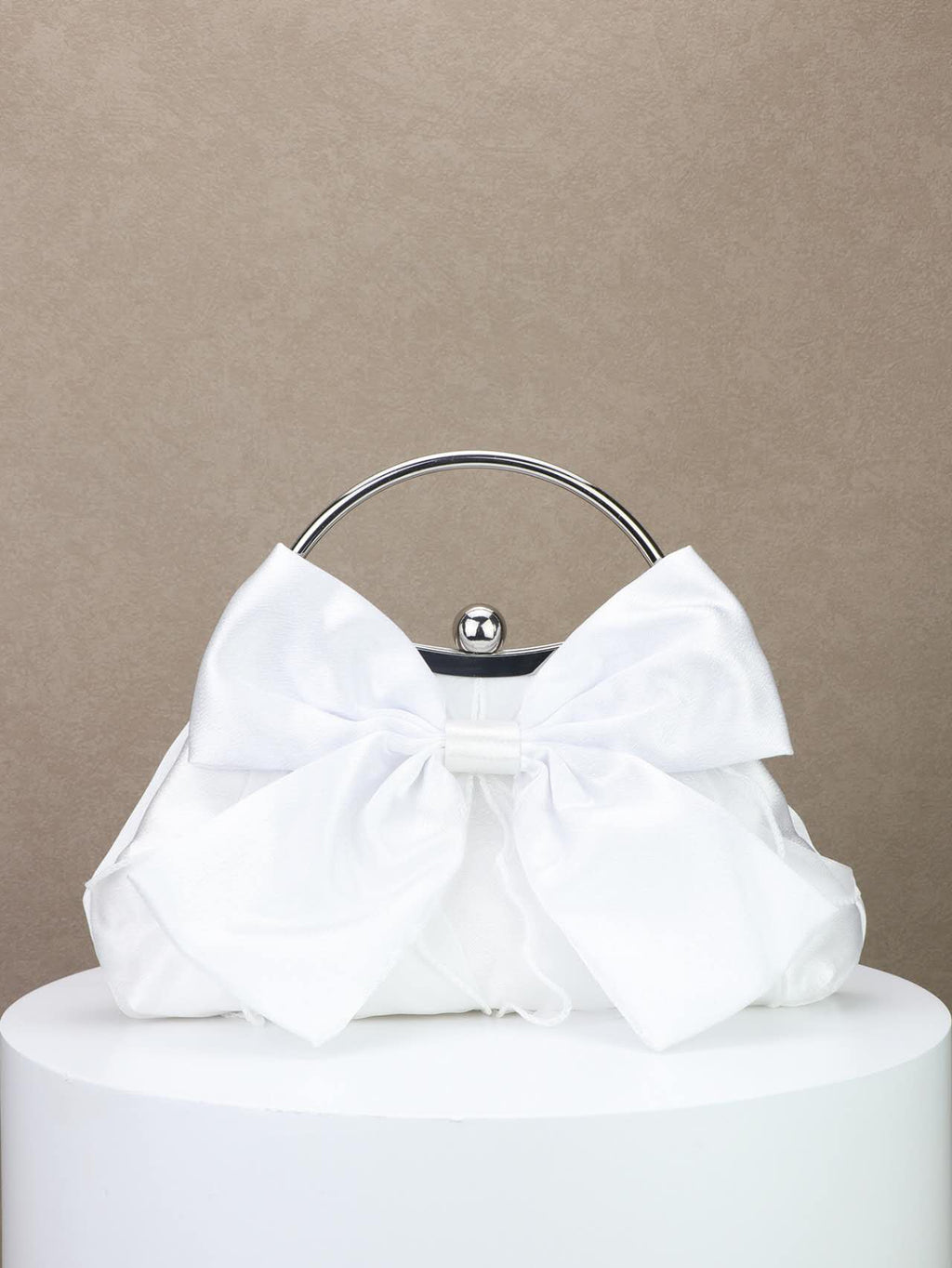 French Big Bow Satin Kiss Lock Clutch, Bridal Wedding Handbag Black & White Evening Crossbody Purse