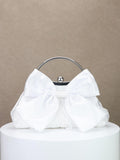 French Big Bow Satin Kiss Lock Clutch, Bridal Wedding Handbag Black & White Evening Crossbody Purse